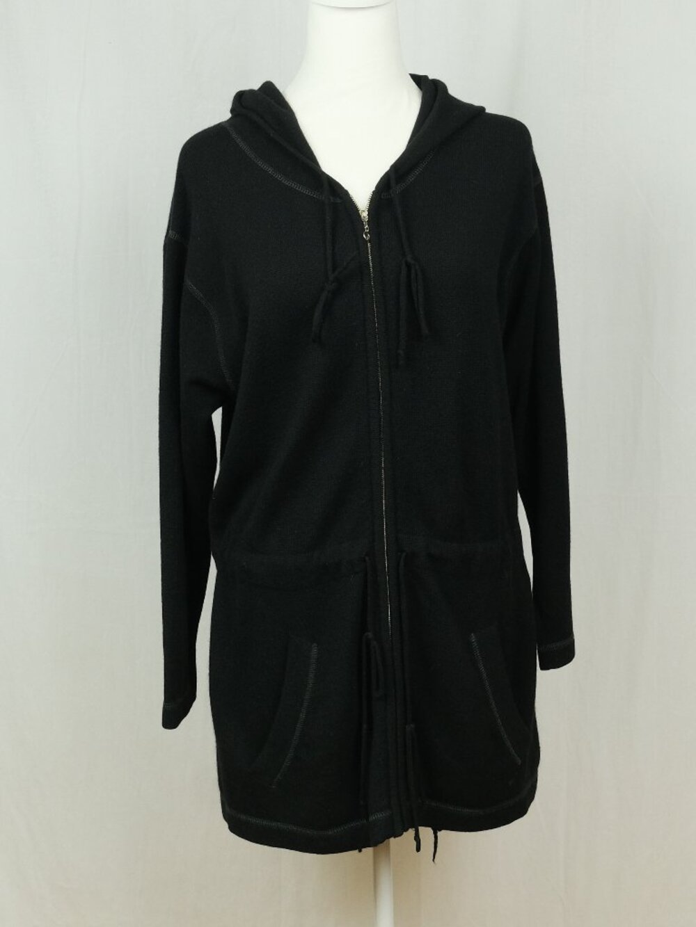 Eric Bompard Cashmere Zip-Up Hoodie Black Knitwear Size S
